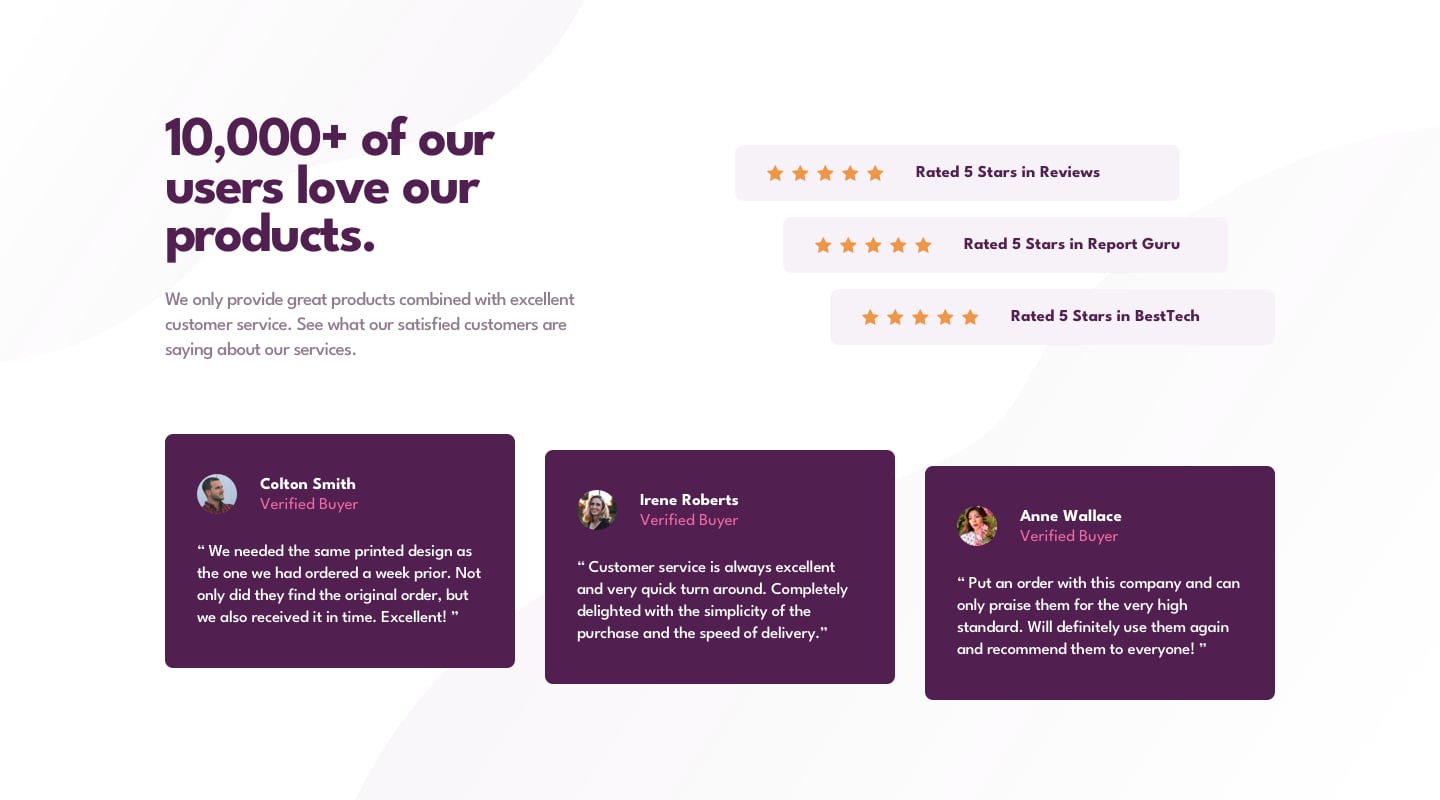 Social proof section Screenshot